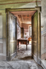 Italy, September 2022. Urbex. Corridor of an abandoned house, hdr.