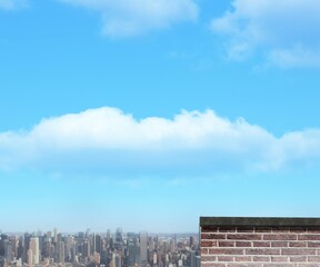 Fototapeta na wymiar Cityscape and brick wall against sky