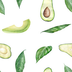 Hand drawn watercolor seamless pattern of avocados