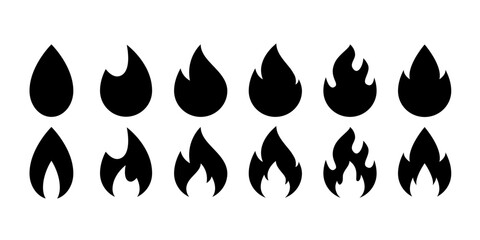 Obraz na płótnie Canvas Flame vector silhouette black color isolated. Fire set style concept logo. Fire logo.