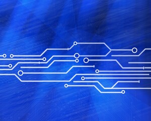 White circuit board on blue background