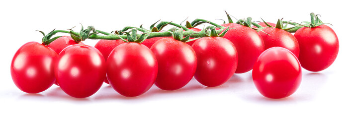 Bunch of red tomato cherries isolated on a white background.