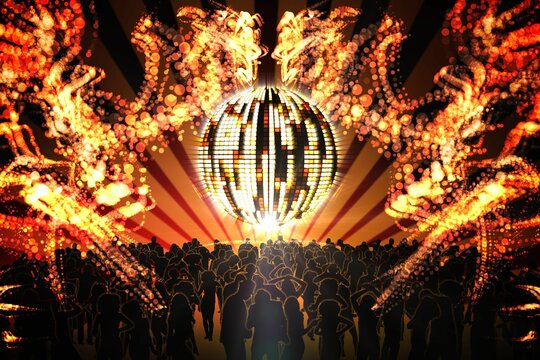 Digitally generated nightclub with people dancing