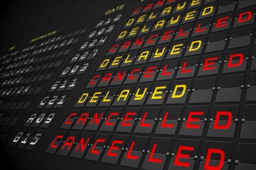 Departures list on black mechanical board