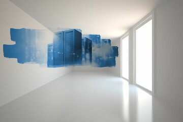 Abstract screen in room showing server towers