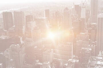 Manhattan skyline with bright light