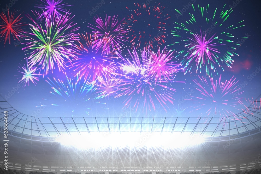 Poster fireworks exploding over football stadium