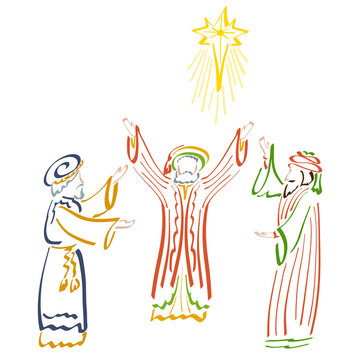 Biblical Magi Look At The Shining Star Of Bethlehem