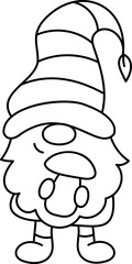 Autumn gnome with mushroom. Line art. Doodle style.