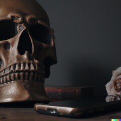 Still life with iPhone and skull