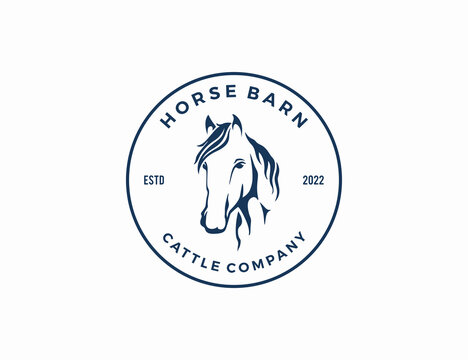 Horse head line art silhouette logo template