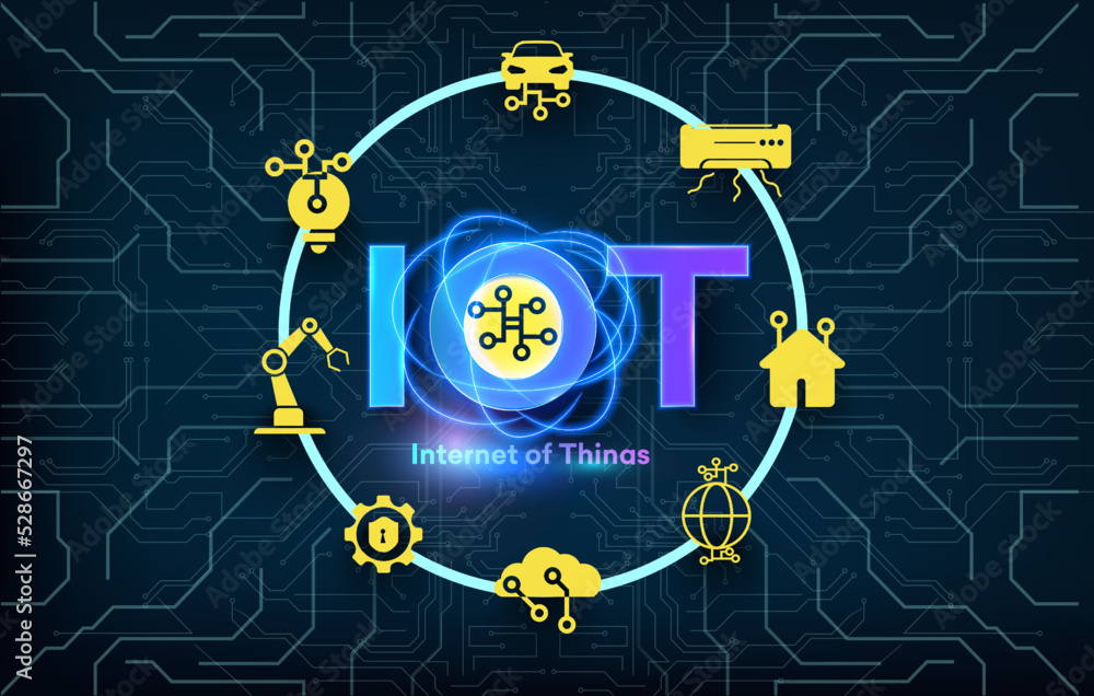 Aufkleber Internet of things (IoT) and networking concept for connected devices. Spider web of network connections with on a futuristic blue background. Innovation sign. Digital design concept. IoT hologram