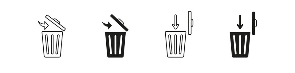 Trash bin icon. Waste bin vector set. Garbage container bucket. Delete rubbish  sign. Trash basket dustbin.