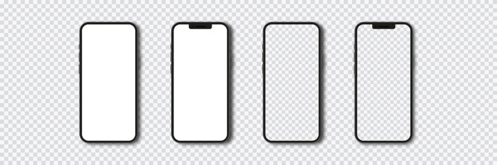 Mobile phone mockup. Cell phone mock up vector set. Smart phone isolated template with blank screen realistic 3d. Mobile device empty screen.