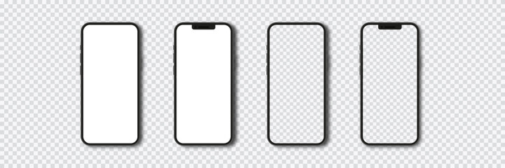 Mobile phone mockup. Cell phone mock up vector set. Smart phone isolated template with blank screen realistic 3d. Mobile device empty screen.