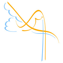 abstract image of a cross and a flying dove, a Christian symbol on a white background