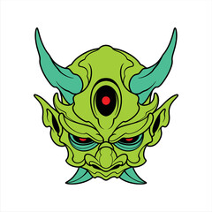 green oni mask with 3 eyes