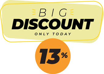 Thirteen percent big discount sale banner label yellow