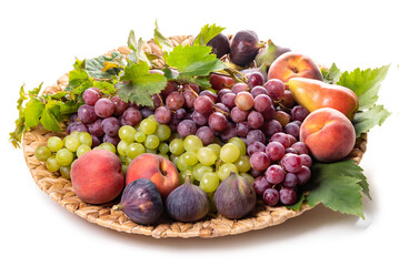 Fruit platter. Grapes, figs, pears and peaches