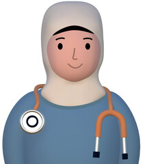 Nurse avatar. 3d female doctor. Woman wearing hijab.