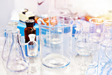 Laboratory glass bottles and flasks