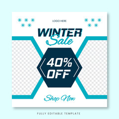 Winter sale 40% off vector template, Shop now, Fully editable