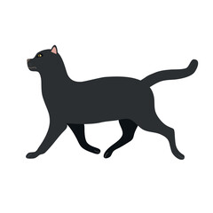 Vector flat hand drawn black cat isolated on white background