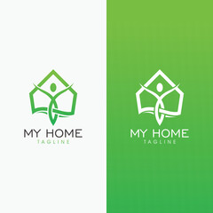 Obraz premium happy and fit people on home logo icon vector isolated
