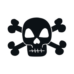 Vector hand drawn doodle sketch black skull with crossed bones isolated on white background