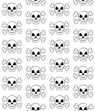 Vector seamless pattern of hand drawn doodle sketch skull with crossed bones isolated on white background