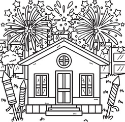 New Year Fireworks Coloring Page for Kids