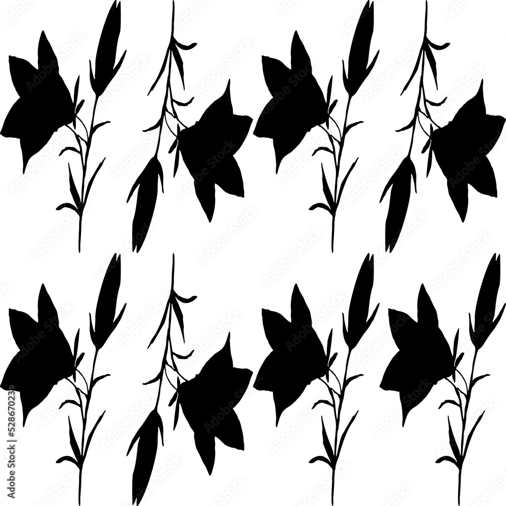 Poster Abstract flower elements vector seamless pattern. Simple repeat in black on white background.