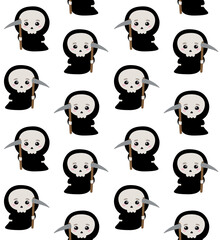 Vector seamless pattern of flat kawaii death isolated on white background