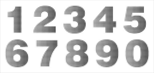 Decorative monochrome gradient halftone numbers from one to nine.