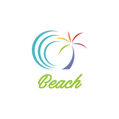 Beach Wave Coconut Tree Logo Template