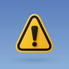 3d Vector Yellow warning sign with Exclamation mark concept. - obrazy, fototapety, plakaty