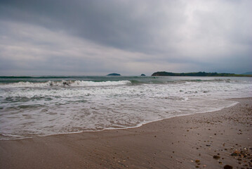 Selective focus. Storm on the sea. A big wave.
