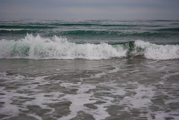 Selective focus. Storm on the sea. A big wave.