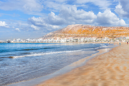 Landscape with Agadir beach at Atlantic coast, Agadir city, Morocco