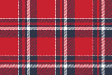 Plaid background, check seamless pattern in red. Vector fabric texture for textile print, wrapping paper, gift card or wallpaper.