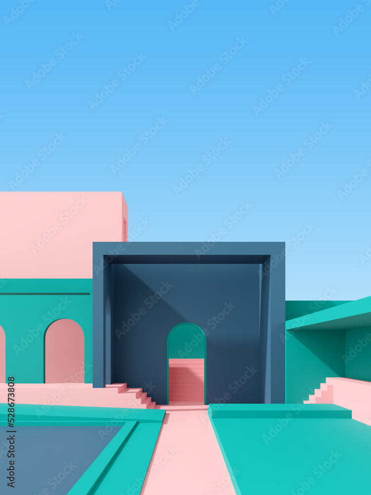 Poster 3d illustration of abstract architecture background, minimal architectural poster.