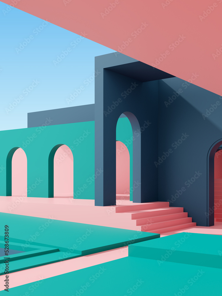 Poster 3d illustration of abstract architecture background, minimal architectural poster.