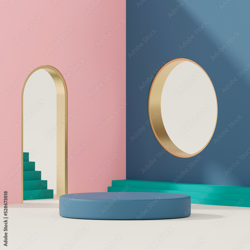 Poster 3d render of geometric podium for product presentation.