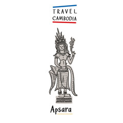 Apsara Female sculpture Cambodia Art element Hand drawn color Illustration 