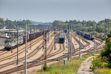 Distribution center, freight trains at the railway station