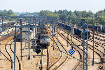 Freight trains at the railway station, distribution center