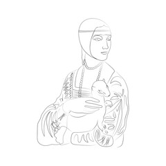 Lady with an Ermine, line art, one line art minimalism,