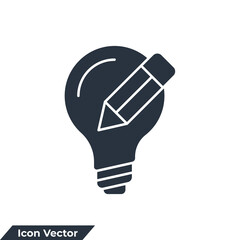 Light bulb and pencil icon logo vector illustration. innovation symbol template for graphic and web design collection