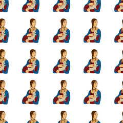 Lady with an Ermine pattern, line art, color spots, minimalism