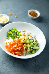 Homemade salmon poke with avocado